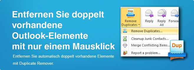 Duplicate Remover - Entfernen Sie doppelt vorhandene Outlook-Elemente mit nur einem Mausklick.